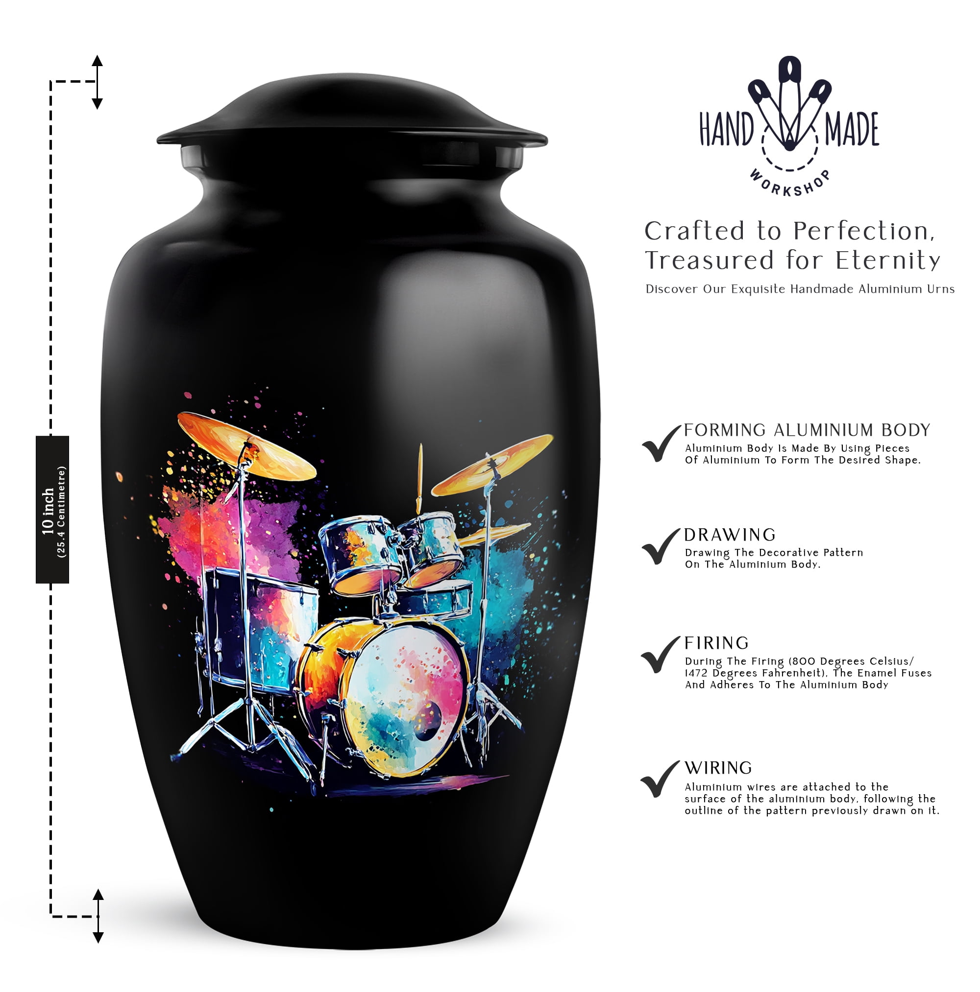 Drummer Cremation Urn, Large Urns For Ashes Adult Male, Musical Tribute Urns For Human Ashes, Drum Set Themed Cremation Memorial Urn For Musicians, Decorative Rhythm (Size, 10 Inch, 1 Pc)