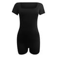thumbnail image 5 of REALiKUN Women's Short Sleeve Yoga Romper Seamless Ribbed Workout One Piece Square Neck Jumpsuit, 5 of 6