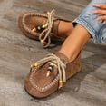 thumbnail image 6 of Suede Moc Toe Loafers for Women Beaded Lace Up Casual Shoes Comfortable Wide Toe Box Slip On Flats Daily Work Walking Shoes Brown Size 7, 6 of 8