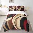 thumbnail image 3 of Black Red Brown 7Pcs Comforter Set Twin Size Vintage Abstract Stripes Bedding Set Women Adult Bedroom Decor Geometric Circle Waves Fitted + Flat Sheet Soft Polyester 2 Pillow Cover, 3 of 5