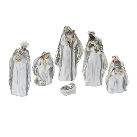 Melrose Christmas Nativity Figurine Decorations - 6" - White and Silver - Set of 6