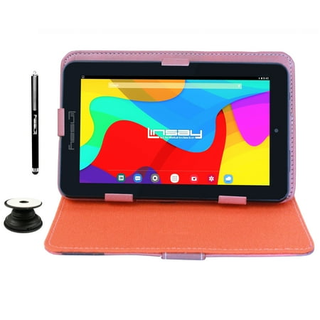 LINSAY 7" 2GB RAM 64GB Android 13 WiFi Tablet with case New York Style Leather , Pop Holder and Pen Stylus