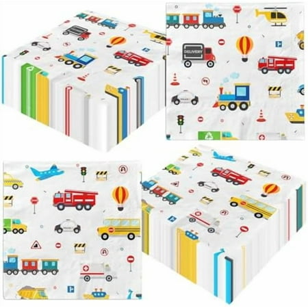 48Pcs Transportation Napkins Paper Transportation Birthday Decorations Vehicle Party Napkins Truck Napkins Cars Party Decorations for Boys Kids Birthday Party Baby Shower Dinner Kitchen Bathroom