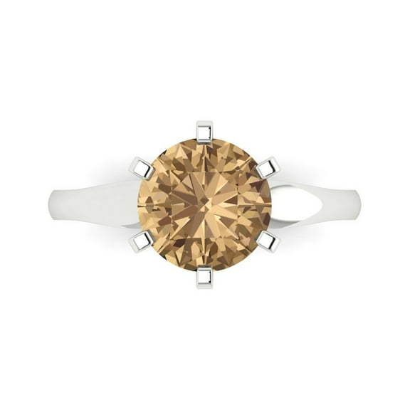 2.5 ctw Solitaire Anniversary Ring for Women | Round Cut Simulated Champagne Diamond | Hyperallergenic Solid 14K White Gold