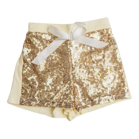 Bmw Shorts - Think Pink Bows Girls Yellow Gold Sparkle Sequined Sunshine Shorts