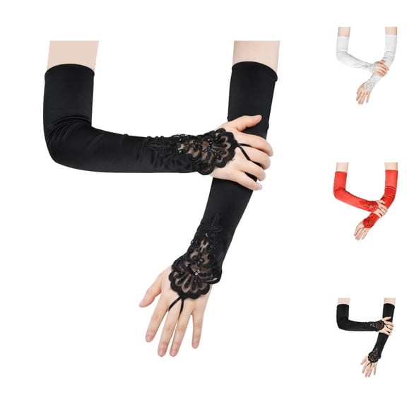 Bmisegm Gloves for Women Long Opera Fingerless Bridal Wedding Party Stretchy Mesh Carnival Mittens Black_001