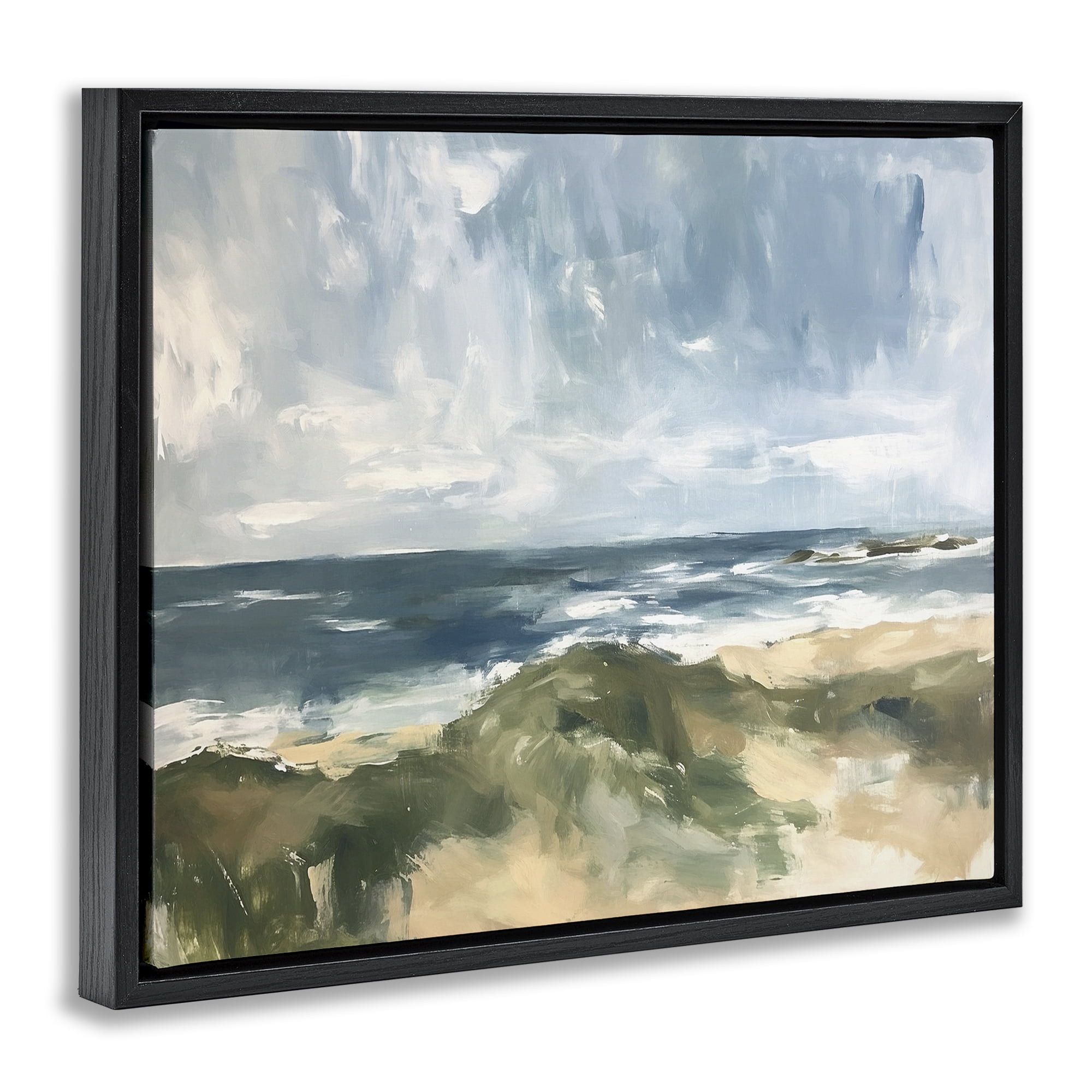 Stupell Industries Coastal Wilderness Scenery Coastal Painting Black Floater Framed Canvas Art Print Wall Art, 31 x 25