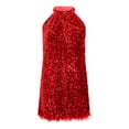thumbnail image 6 of Levmjia Women Sequin Mini Dress Hanging Neck Sleeveless Solid Color Off Shoulder Casual Party Cocktail With Night Out Club Vacation Daily Wear, 6 of 7