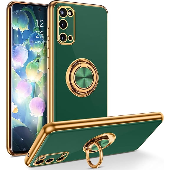 for Samsung Galaxy S20 Case with Ring Holder Kickstand 360 Degree Rotation Car Finger Soft TPU Slim Cover Shockproof Protective Phone Case for Samsung S20 6.2", Dark Green