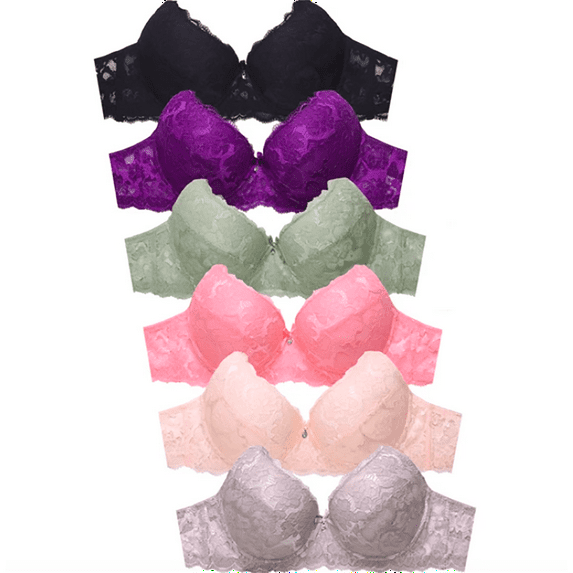 Pack of 6 pieces Women's Wired Basic Regular Padded Everyday Bras A/B/C/D/DD 40D (4398-55RE2-57R5)