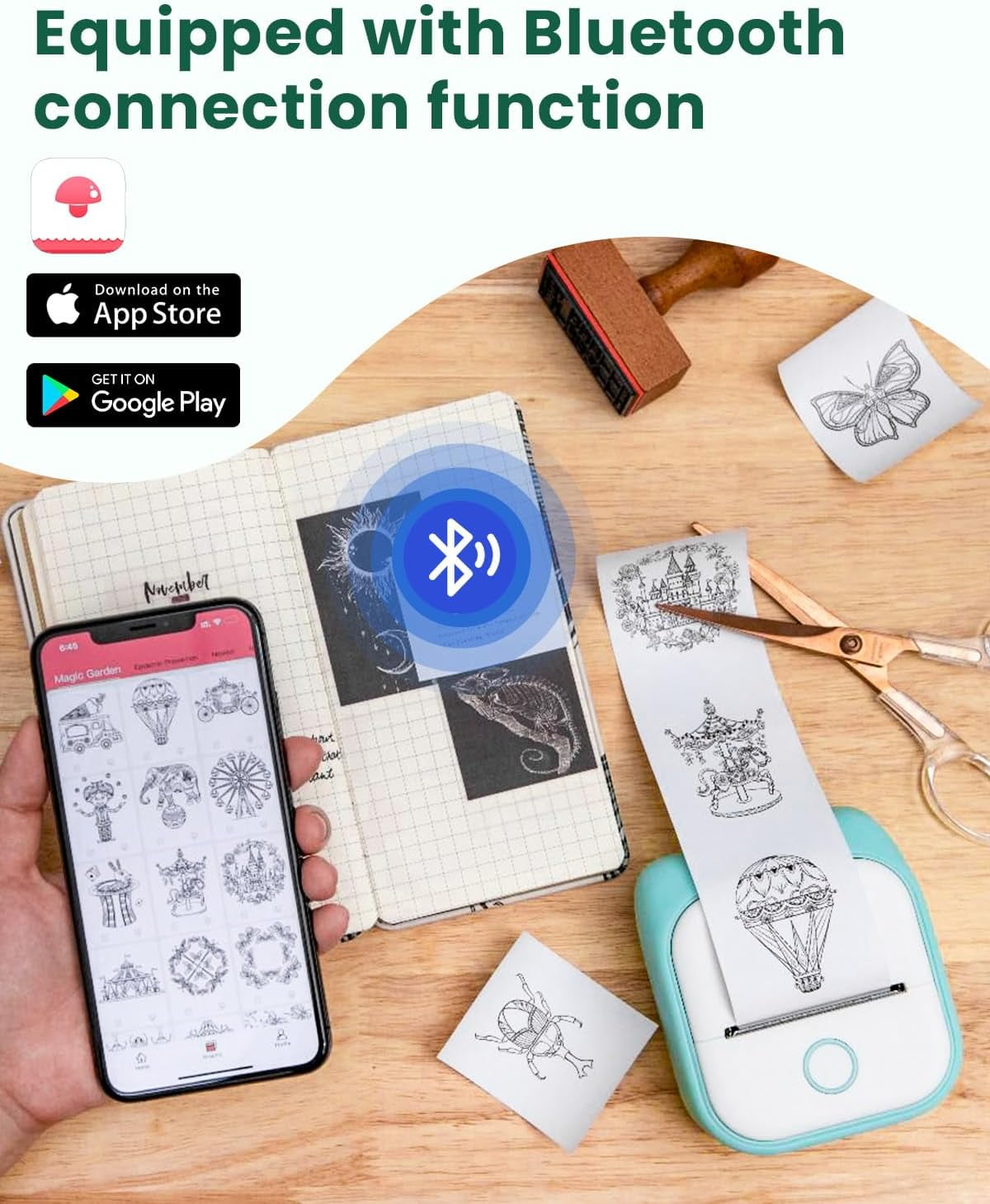 Phomemo T02 Portable Label Maker, Bluetooth Inkless Mini Sticker Printer, Mobile Printer, Green