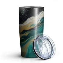 20oz Tumblers Teal Marble Gold Wave Pattern Stainless Steel Vacuum Insulated Double Wall Travel Tumbler Cups Mug with Lid and Straw,Cleaning Brush for Cold & Hot Drinks