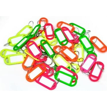 Assortment of Fluorescent Neon Key Ring Luggage Tags with Labels, 4 Colours, Pack of 48 Piece