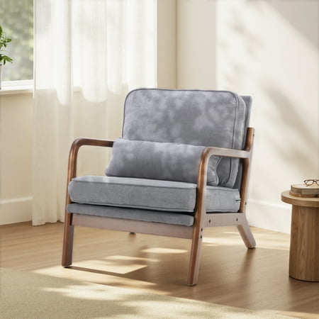 EDX Mid Century Modern Accent Chair, Comfy Fabric Living Room Chairs with Solid Wood Frame, Lounge Reading Armchair, Easy Assembly