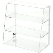 Plymor Clear Acrylic Locking Display Case with Slanted Front and Sliding Back, 2 Flat Shelves, 13.75" H x 14" W x 7.75" D