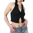 thumbnail image 6 of Women's Halter Tank Tops, Sleeveless Lapel Collar Solid Color Button Down Crop Tops, 6 of 10