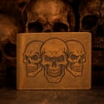 thumbnail image 3 of MARSHAL Mens RFID Blocking Vintage Leather Bifold Wallet with Triple Skull Debossed Design Tan, 3 of 8