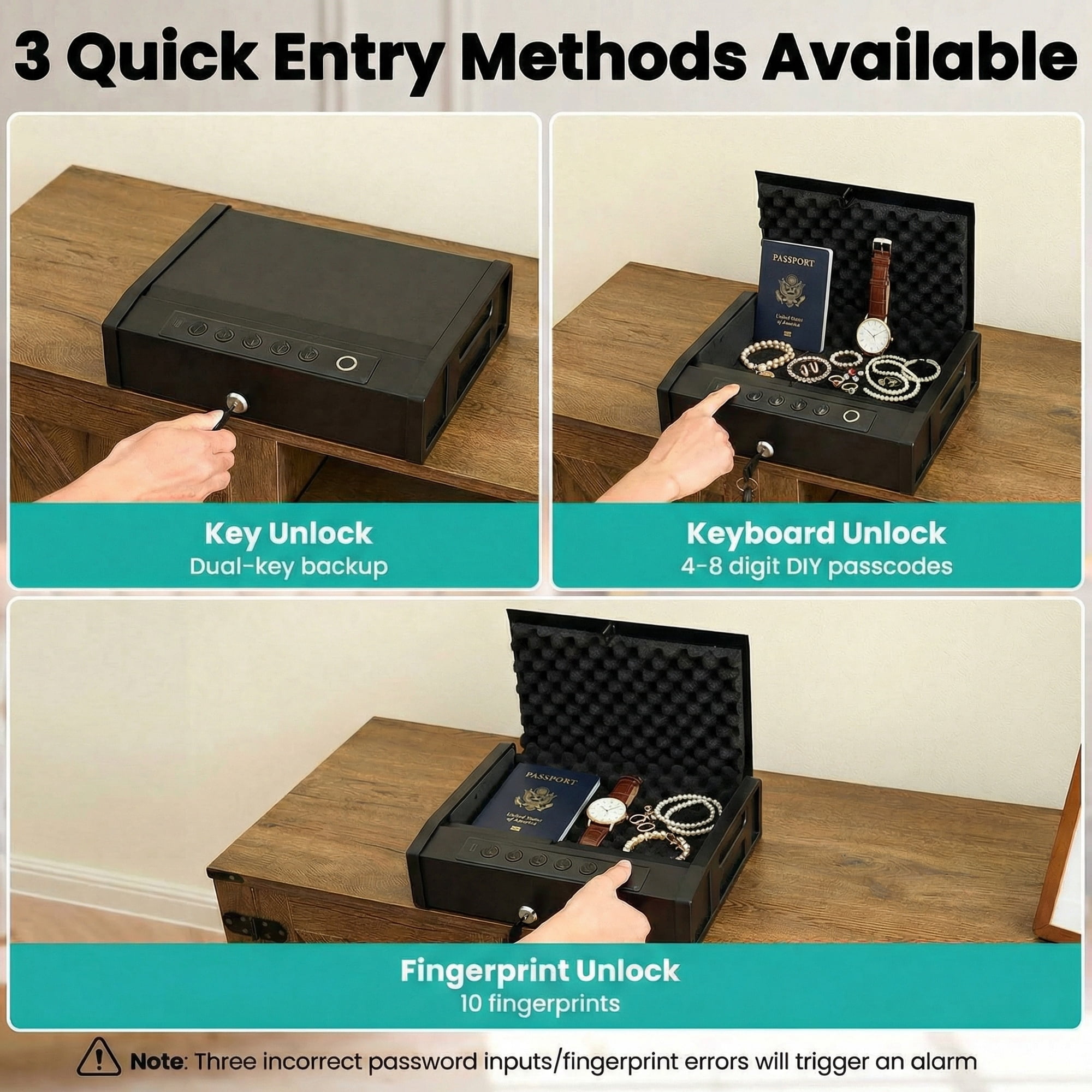 Naipo Portable Gun Safe for 2 Handgun with LED Display Pistols Safe 10 Fingerprint, 5 Password , 2 Keys Gun Safe with Biometric Home Office Handbag