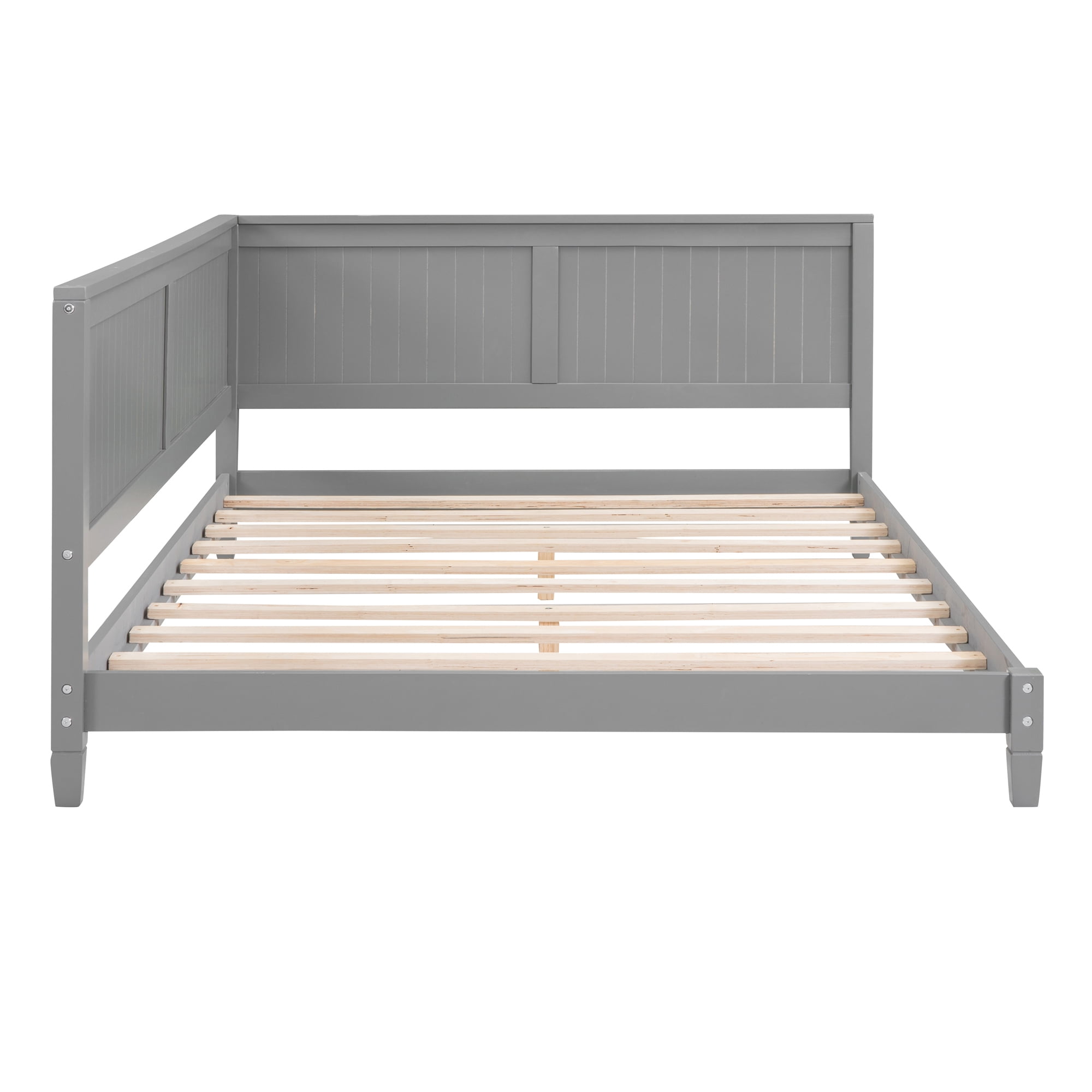 Leumius Full Size Wood Daybed,Wooden Sofa Bed with Headboard and Sideboard,Minimalist Floor Sofa Bed Frame for Bedroom Living Room,Gray