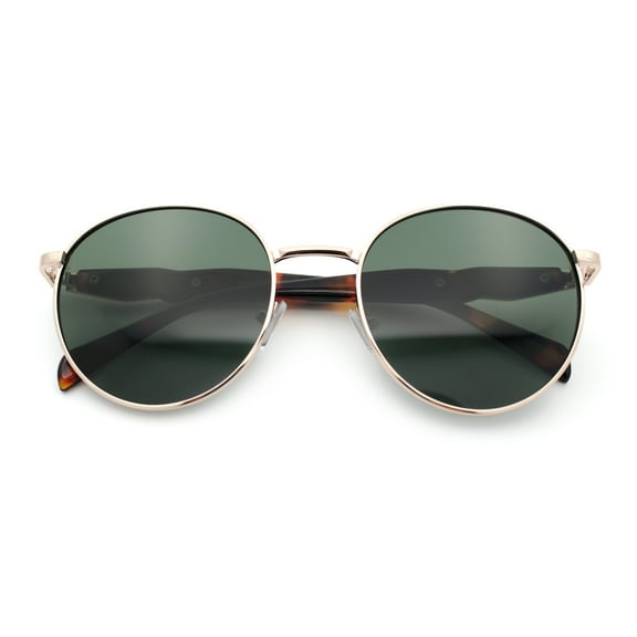 Mens Luxury Classic Round Metal Rim Hustler Fashion Sunglasses Gold Tortoise - Green
