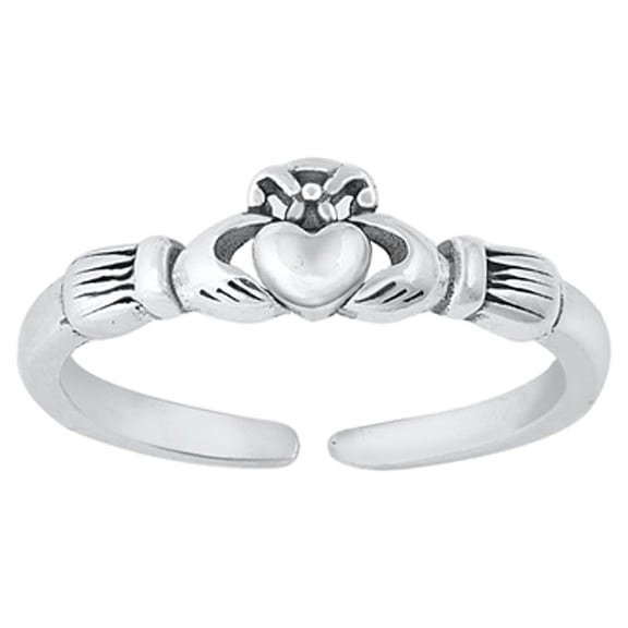 Oxidized Sterling Silver Clauddagh Heart Hands Band Toe & Midi Ring 925 New Jewelry Female Unisex