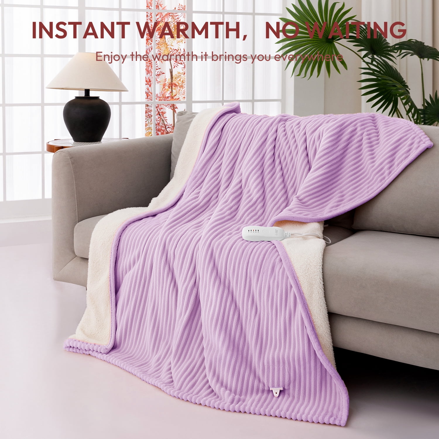 GOTCOZY Heated Blanket Electric Throw - 50"x60" Heating Blanket with  3 Hours Auto-Off and 5 Heat Levels ETL Certified Soft Flannel,Machine Washable (purple）
