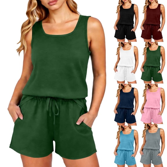 BOVXNPU Pajama Set For Women Women's Print Round Neck Ruffle Sleeveless Tied Waist Long Pants Set Sleepwear Women Sleepwear