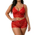 thumbnail image 7 of Yuanlook Women Plus Size Lace Loungewear Set, Spaghetti Strap V Neck Cami Crop Top & High Waist Shorts Bow Decor Daily Sleep Outfit S-XXXXL, 7 of 7