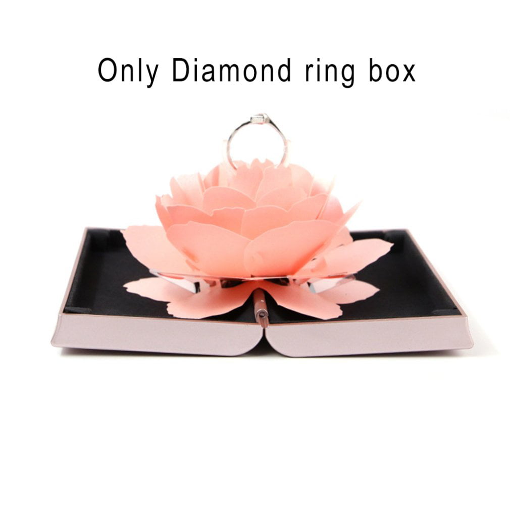 Folding Engagement Wedding Earring Ring Pendant Box Rotating Rose Jewelry Box 