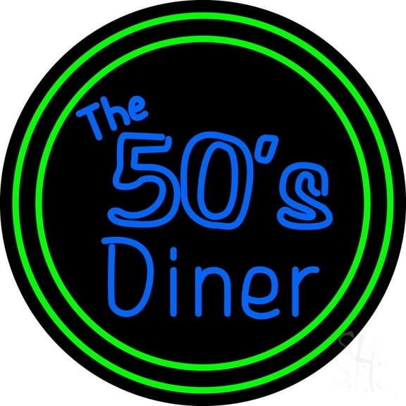 The 50s Diner Circle LED Neon Sign 18 x 18 - inches, Black Square Cut Acrylic Backing, with Dimmer - Bright and Premium built indoor LED Neon Sign for café, club, party, event and stroefront.