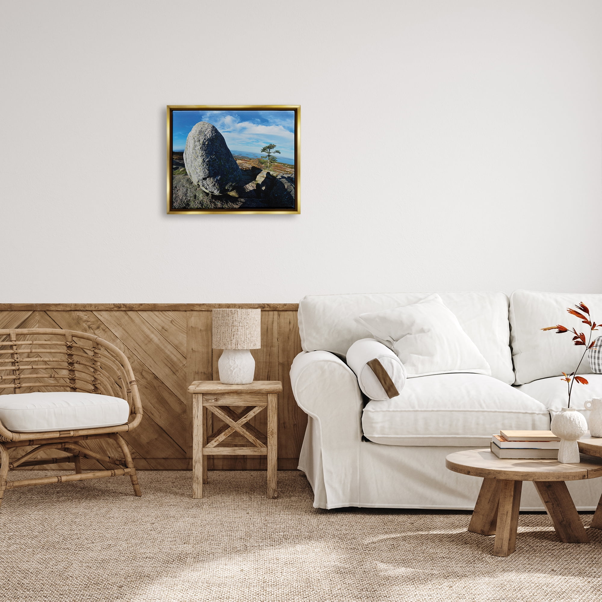 Stupell Industries Mountain View Landscape Nature Photography Gold Floater Framed Art Print Wall Art, 21 x 17