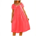 thumbnail image 4 of Lorytime Sleep Dresses for Women Maxi Long Short Sleeve Ice Silk Lace Nightdress Round Neck Solid Sleepshirts Sleepdress Pleated Pajamas Dress Comfy Soft Lounge Nightgowns Red, 4 of 6