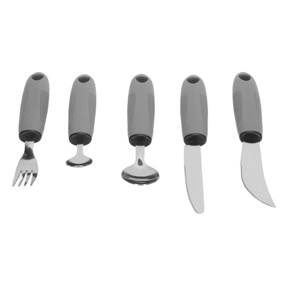 Elderly Special Supplies Kit, Adaptive Grey Rubber Handle 5pcs Elderly Special Supplies Utensils for Arthritis