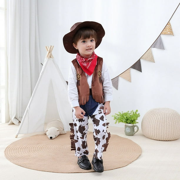 Traje de vaquero occidental disfraz de fiesta para ninos traje de juego de rol disfraz de bebe para nino conjunto de 4 piezas con sombrero Bodega Aurrera en linea