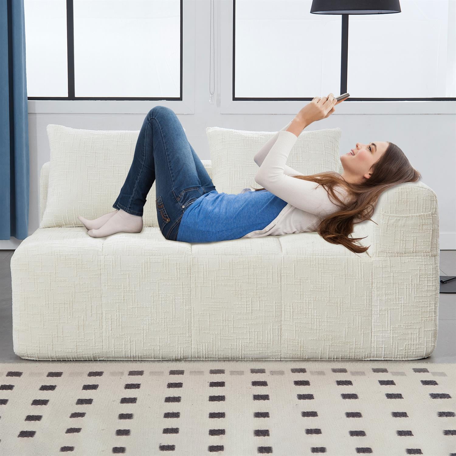 Demi Bonn 62" Plush Chenille Loveseat Sofa, Modular Sleeper for Living Room, Bedroom, Apartment Lounge, Stylish & Comfortable Couch, White