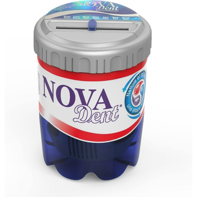 Novadent Dentures Cleaner Soaking Bath \u2013 Cleaning Container for Dental Appliances‘ Solution (With Day Reminder)