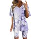 thumbnail image 1 of Blusas para las Mujeres Casual, Cuello en V de Manga Corta Impresa Superior Y Suelto Pantalones Cortos, Conjuntos de Moda de Verano, 1 of 4