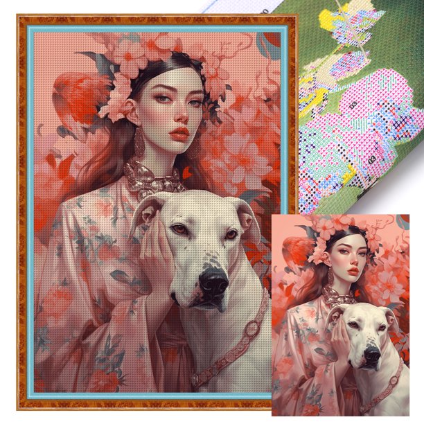 Bordado completo de algodón ecológico Wdftyju estampado horquilla perro de belleza 40x60cm