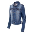 thumbnail image 3 of Made by Olivia Women's Solid Button Down Long Sleeve Classic Outerwear Cropped Denim Jacket, 3 of 5