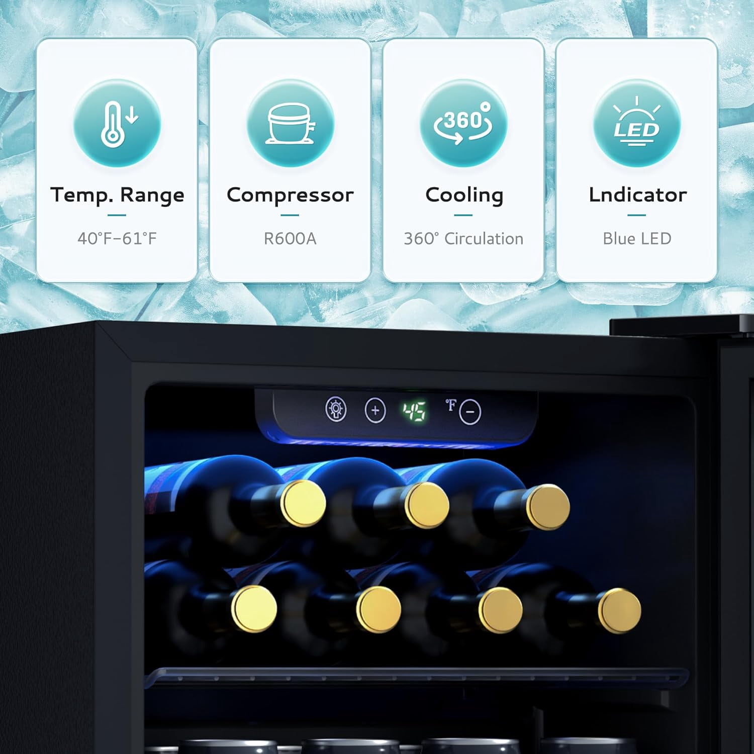 EUHOMY 12 Bottle 48 Can Mini Fridge Cooler, 1.3 Cu.Ft Beverage Refrigerator Glass Door for Beer Soda Wines,Small Refrigerator with Adjustable Shelves and LED Light for Office, Home, Dorm, Bar