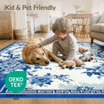 thumbnail image 4 of ODIKA 8'x10' Washable Area Rug Ivory Chinoiserie Cobalt Botanical Design Porcelain Inspired Floral Lattice Motif for King Size Bedroom Under Bed, Master Suite, Non-Shedding, Easy Care, 4 of 7