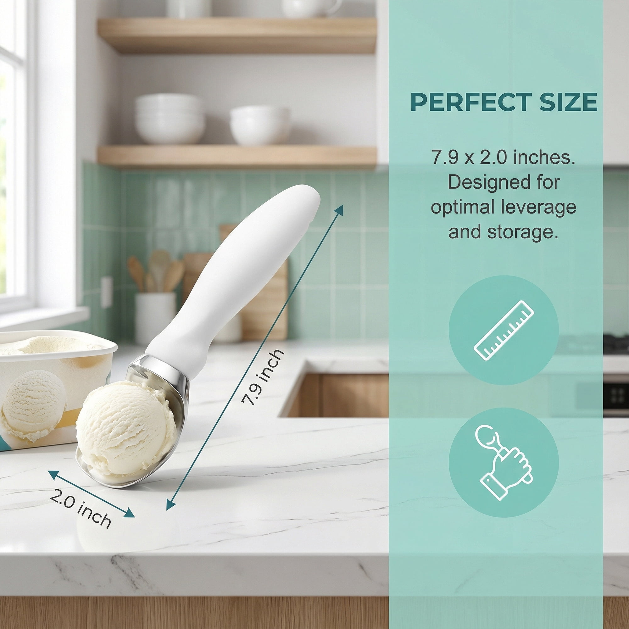 Unique Bargains Zinc Ice Cream Scoop with for Gelato and Cookie Dough White 7.9in