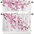 thumbnail image 2 of 3 Pieces Kitchen Curtains & Valances Set, Cherry Blossoms Flower, Short Curtain Rod Pocket Window Curtain, Spring Pink Floral, Window Treatment Tiers Valances (Single Panel 54"x18",2 Tiers 27.5"x24"), 2 of 5