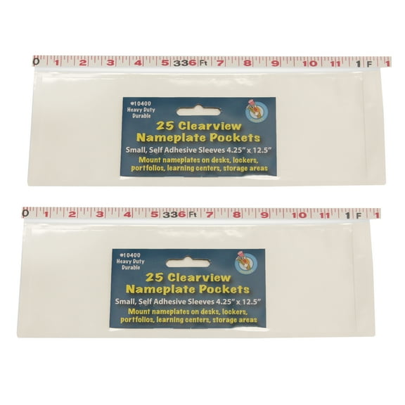 Ashley Productions Clear View Self-Adhesive Small Name Plate Pocket, 4-1/4" x 12-1/2", 25 Per Pack, 2 Packs