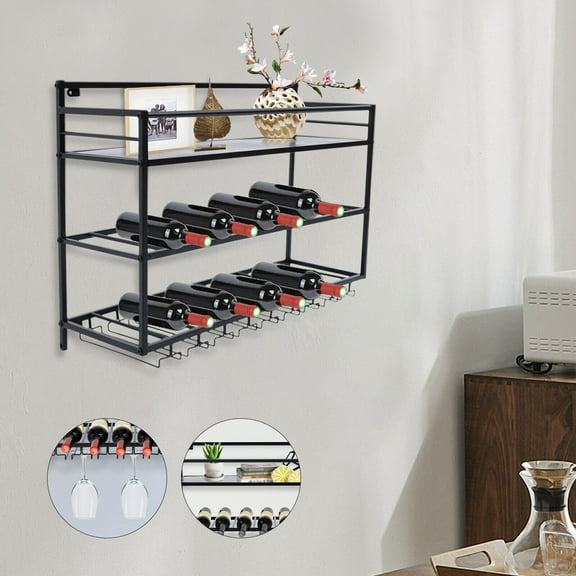 3 Tier Wall-Mounted Wine Rack Industrial Bottle Holder Wine Display Shelf Black Wall-mounted Wine Rack 3 Tiers Bottle Holder, Wall Shelf Industrial Wine Racks Metal Wine Rack Wall Mount Wine Display