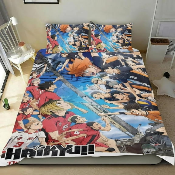 Cartoon 3 Piece Bedding Set Haikyu!! The Dumpster Battle Comforter Set Cute Duvet Cover Sets Super Soft Girls Bedding Set Kids Bedroom Gifts,1 Duvet Cover with 2 Pillowcases Twin