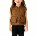 thumbnail image 6 of Girls' Sleeveless Fleece Vest Ruffled Crew Neck Button-Down Jacket with Pockets, Warm Casual Outerwear (1-10 Years), 6 of 8