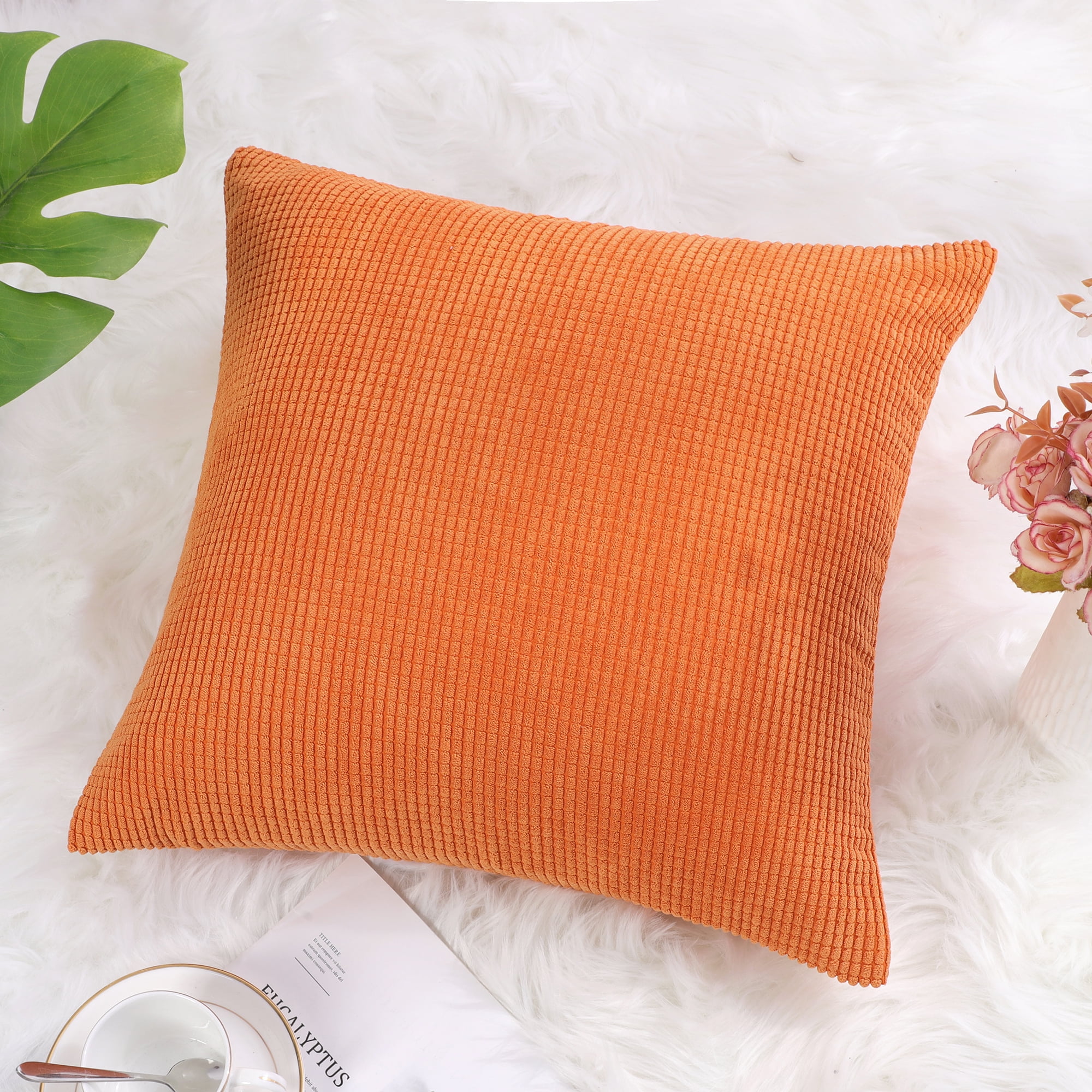 Unique Bargains Corduroy Texture Decorative Throw Pillow Cover Orange 18" x 18"