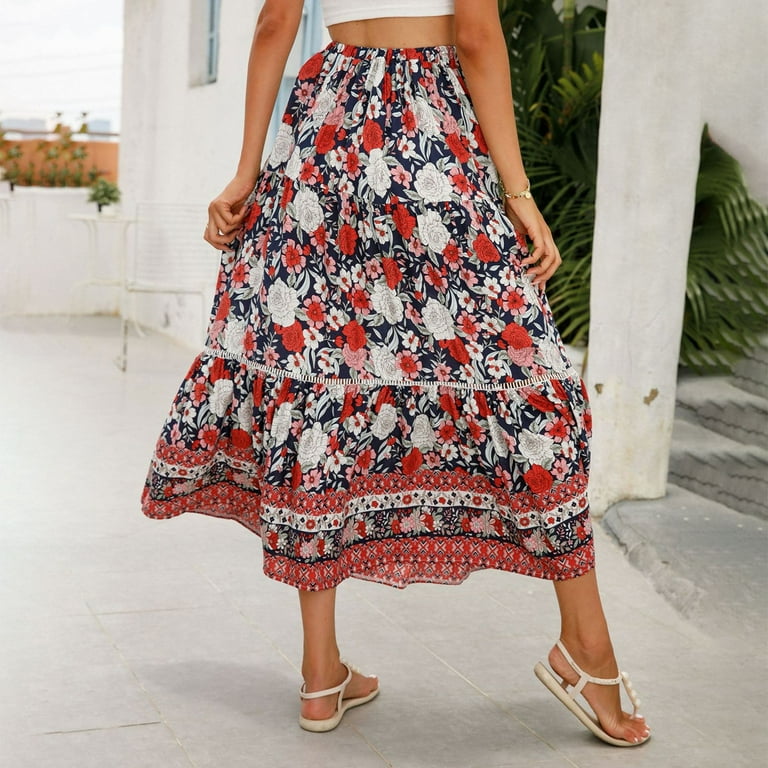 Dorkasm Womens Long Maxi Skirt Made in USA Long Skirts for Women Trendy Casual Convertible Sundress Plus Size Maxi Skirt Red L