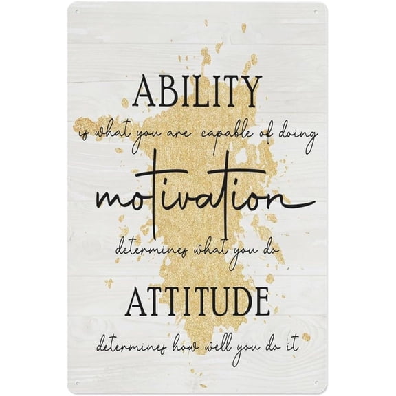 Inspirational Quotes Metal Tin Sign, Motivational Office Wall Decor, 8 x 12 Inch, Gold